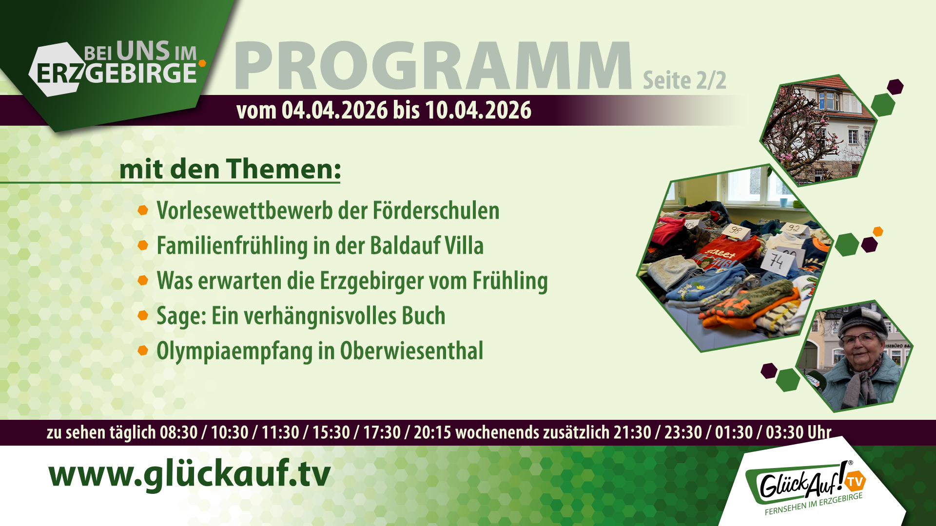 Bei uns im Erzgebirge für die 14. Kalenderwoche vom 04. April bis 10. April 2026 Bei uns im Erzgebirge für die 14. Kalenderwoche vom 04. April bis 10. April 2026